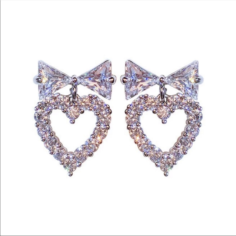 New 925 Silver Sweet Heart Diamond Stud Earrings - Picture 6 of 6